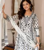 Women Floral Printed Sequinned Pure Cotton Kurta with Palazzos & Dupatta Kurta Sets