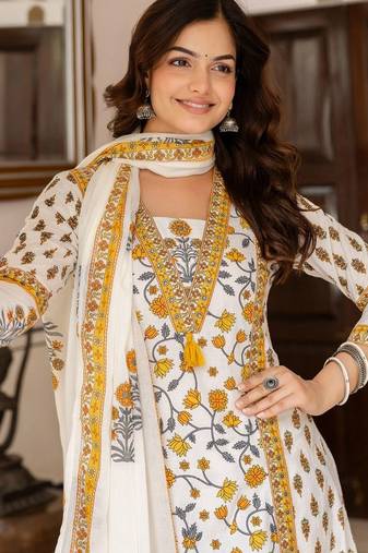 Floral Printed Bagru Pure Cotton Kurta with Palazzos & Dupatta