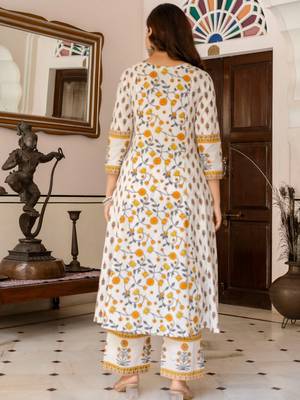 Floral Printed Bagru Pure Cotton Kurta with Palazzos & Dupatta 5