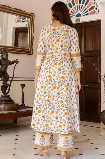 Floral Printed Bagru Pure Cotton Kurta with Palazzos & Dupatta