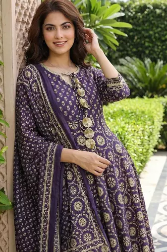 Women Ethnic Motifs Printed Panelled Pure Cotton Kurta with Trousers & With Dupatta