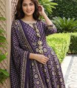 Women Ethnic Motifs Printed Panelled Pure Cotton Kurta with Trousers & With Dupatta