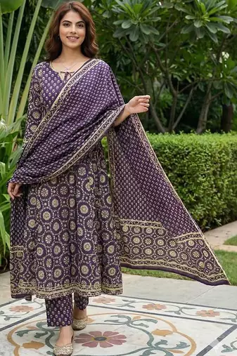 Women Ethnic Motifs Printed Panelled Pure Cotton Kurta with Trousers & With Dupatta