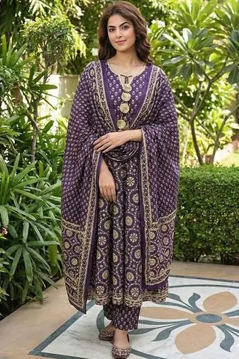Women Ethnic Motifs Printed Panelled Pure Cotton Kurta with Trousers & With Dupatta