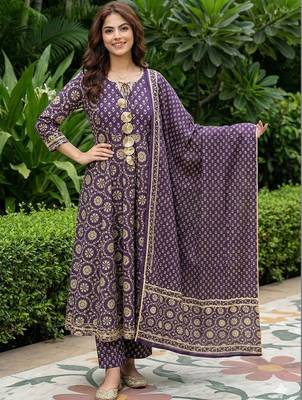 Women Ethnic Motifs Printed Panelled Pure Cotton Kurta with Trousers & With Dupatta 5