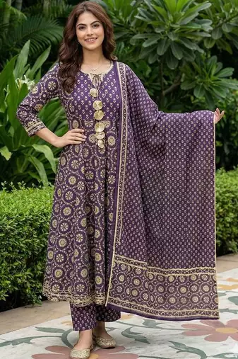 Women Ethnic Motifs Printed Panelled Pure Cotton Kurta with Trousers & With Dupatta