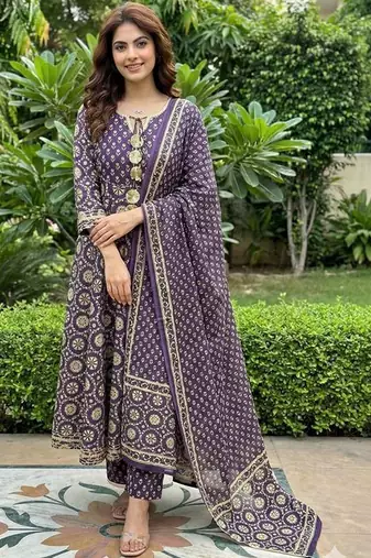Women Ethnic Motifs Printed Panelled Pure Cotton Kurta with Trousers & With Dupatta