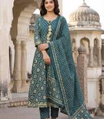 Floral Printed Regular Gotta Patti Pure Cotton Kurta with Trousers & With Dupatta
