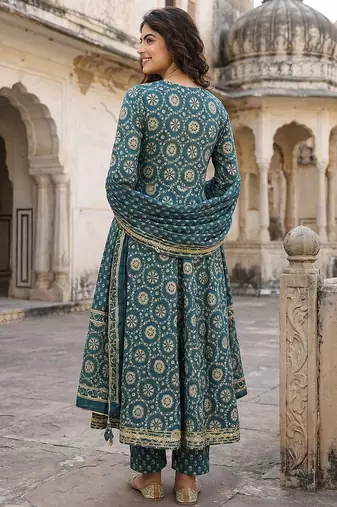 Floral Printed Regular Gotta Patti Pure Cotton Kurta with Trousers & With Dupatta