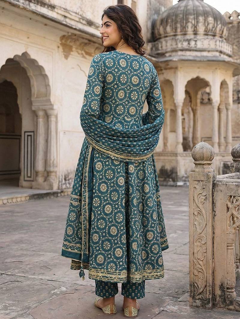 Floral Printed Regular Gotta Patti Pure Cotton Kurta with Trousers & With Dupatta