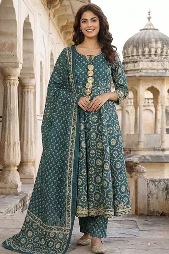 Floral Printed Regular Gotta Patti Pure Cotton Kurta with Trousers & With Dupatta