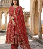 Women Ethnic Motifs Printed Panelled Gotta Patti Pure Cotton Kurta with Trousers & With Dupatta