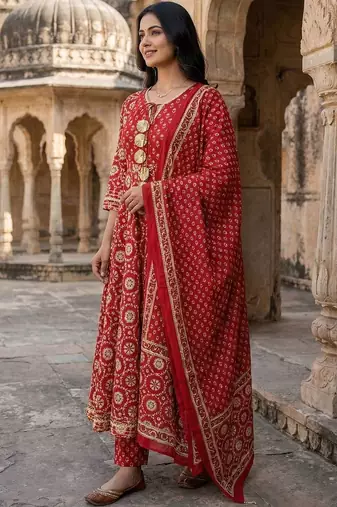 Women Ethnic Motifs Printed Panelled Gotta Patti Pure Cotton Kurta with Trousers & With Dupatta