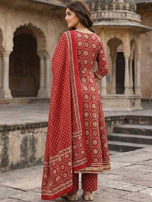 Women Ethnic Motifs Printed Panelled Gotta Patti Pure Cotton Kurta with Trousers & With Dupatta 3