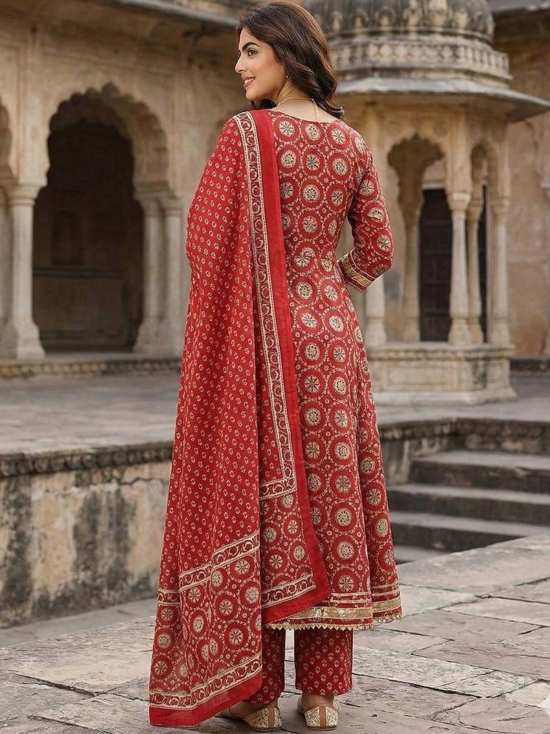 Women Ethnic Motifs Printed Panelled Gotta Patti Pure Cotton Kurta with Trousers & With Dupatta