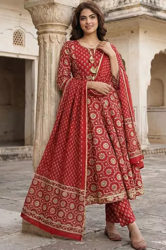 Women Ethnic Motifs Printed Panelled Gotta Patti Pure Cotton Kurta with Trousers & With Dupatta