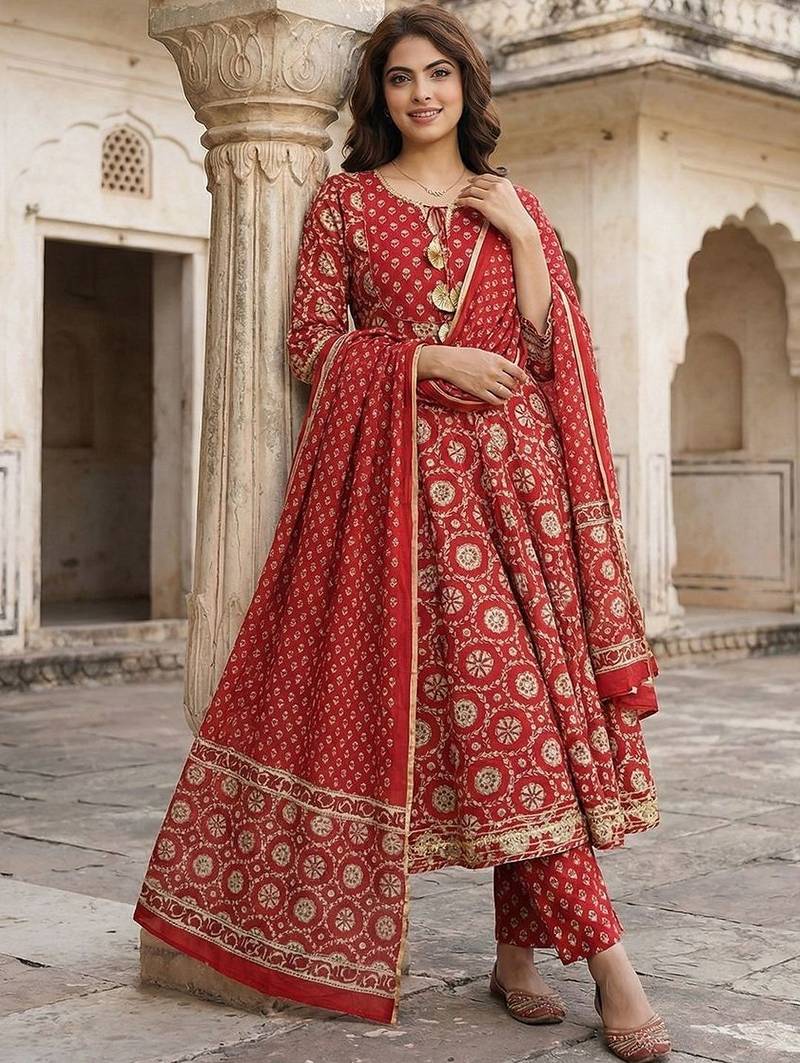 Women Ethnic Motifs Printed Panelled Gotta Patti Pure Cotton Kurta with Trousers & With Dupatta