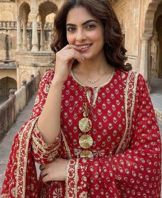 Women Ethnic Motifs Printed Panelled Gotta Patti Pure Cotton Kurta with Trousers & With Dupatta 6