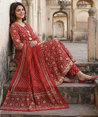 Women Ethnic Motifs Printed Panelled Gotta Patti Pure Cotton Kurta with Trousers & With Dupatta 7