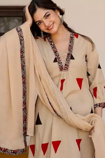 Women Printed Regular Pure Cotton Kurta with Palazzos & With Dupatta
