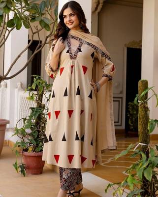 Women Printed Regular Pure Cotton Kurta with Palazzos & With Dupatta 1