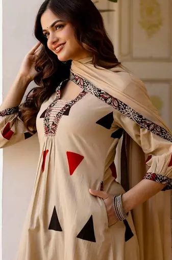 Women Printed Regular Pure Cotton Kurta with Palazzos & With Dupatta