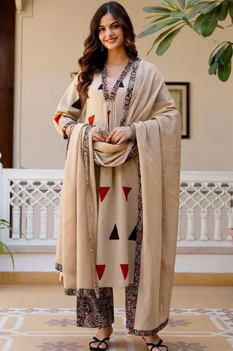 Women Printed Regular Pure Cotton Kurta with Palazzos & With Dupatta