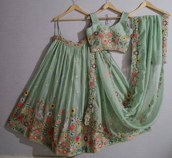 PISTA EMBROIDERED ORGANZA FASHION LEHENGA CHOLI WITH DUPATTA 3