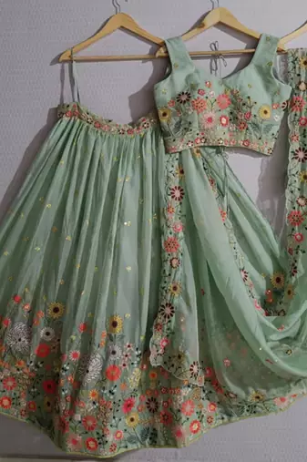 PISTA EMBROIDERED ORGANZA FASHION LEHENGA CHOLI WITH DUPATTA