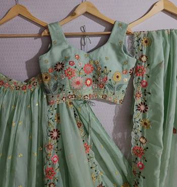 PISTA EMBROIDERED ORGANZA FASHION LEHENGA CHOLI WITH DUPATTA 5