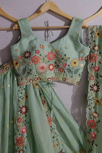 PISTA EMBROIDERED ORGANZA FASHION LEHENGA CHOLI WITH DUPATTA