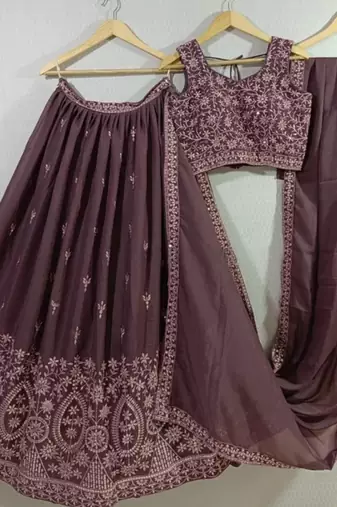 wine embroidered lehenga choli set with dupatta