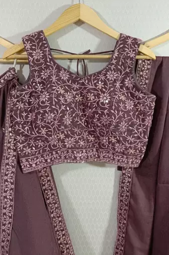 wine embroidered lehenga choli set with dupatta