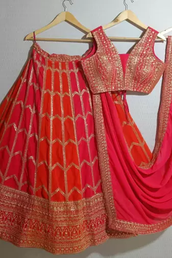 Multicolor Zari Sequin Georgette Lehenga set with choli and dupatta