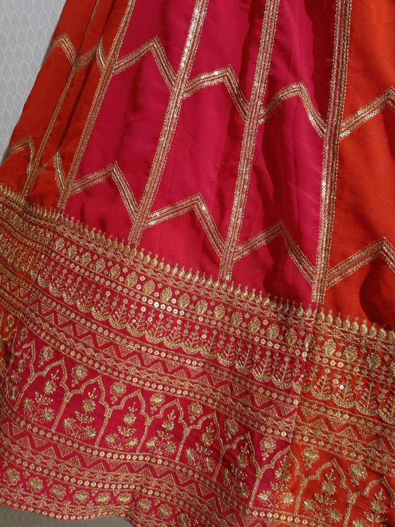 Multicolor Zari Sequin Georgette Lehenga set with choli and dupatta
