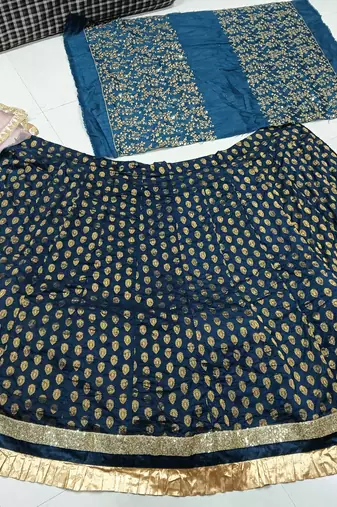 TEAL-BLUE BANARASI viscose LEHENGA CHOLI WITH DUPATTA