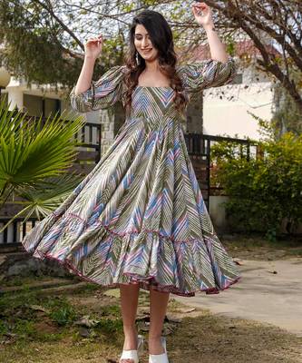 Multicolor floral printed rayon ethnic dress for women 1