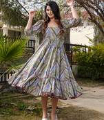 Multicolor floral printed rayon ethnic dress for women