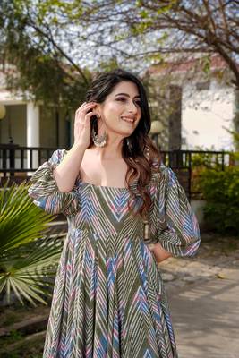 Multicolor floral printed rayon ethnic dress for women 4