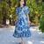 Blue floral printed rayon ethnic dress for women