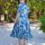 Blue floral printed rayon ethnic dress for women
