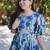 Blue floral printed rayon ethnic dress for women