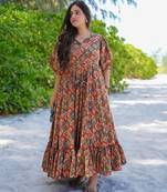 Multicolor floral printed rayon ethnic dress for women