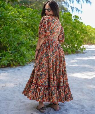 Multicolor floral printed rayon ethnic dress for women 2