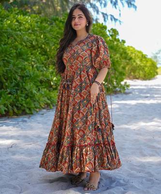 Multicolor floral printed rayon ethnic dress for women 3