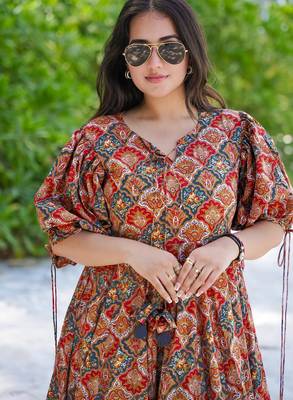 Multicolor floral printed rayon ethnic dress for women 4