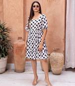 White floral printed rayon ethnic dress for women