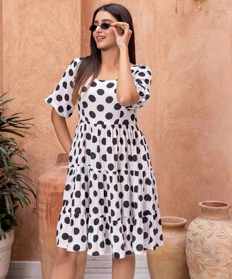 White floral printed rayon ethnic dress for women 4