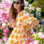 Off-white floral printed rayon ethnic dress for women