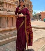 Maroon silk blend banarasi saree with unstitched blouse piece